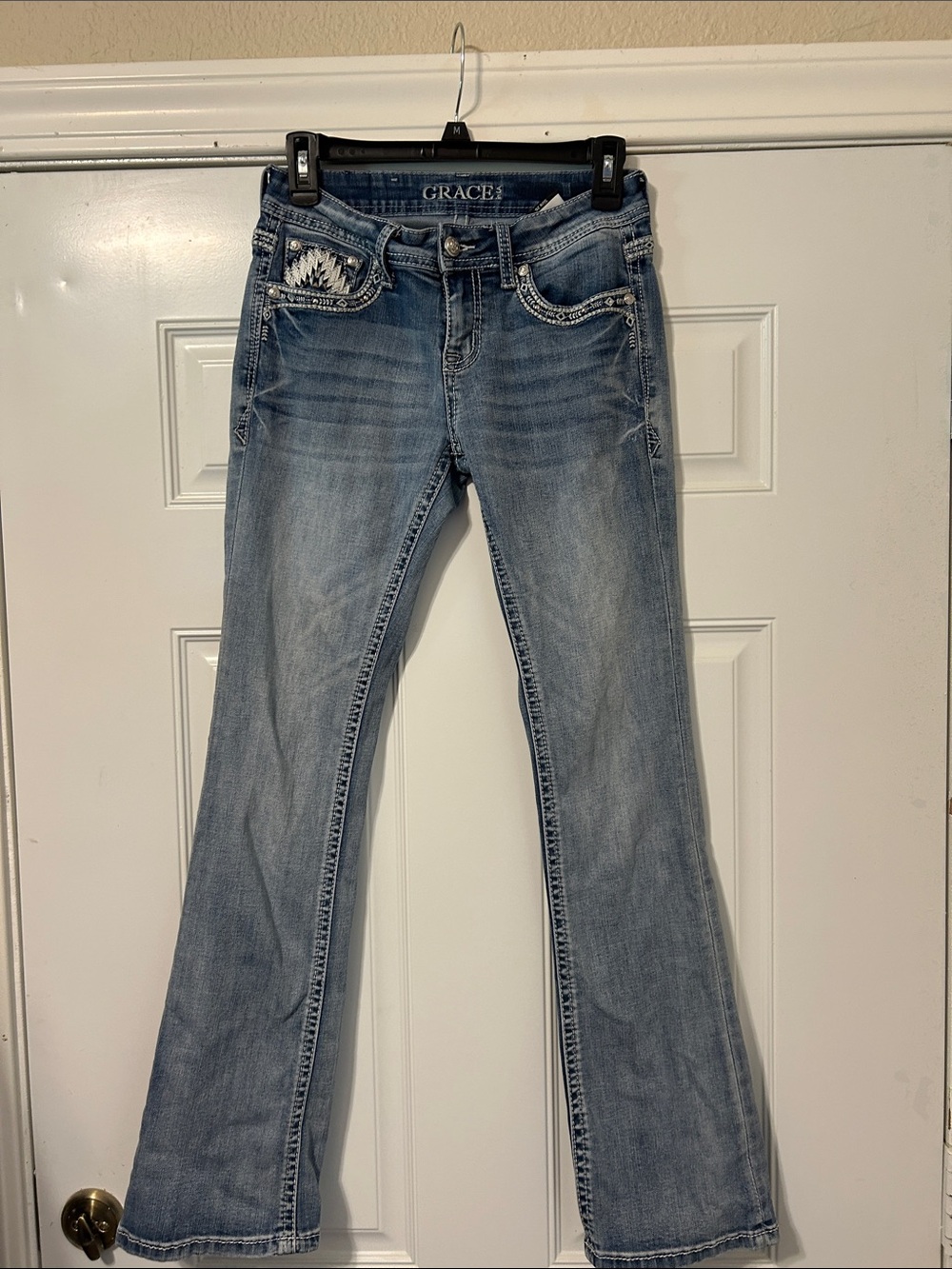 Grace Light Blue Flare Jeans with Subtle Whiskering